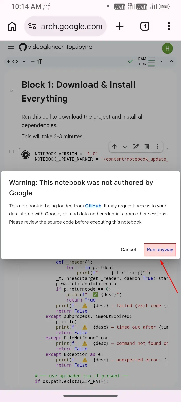 Click run anyway