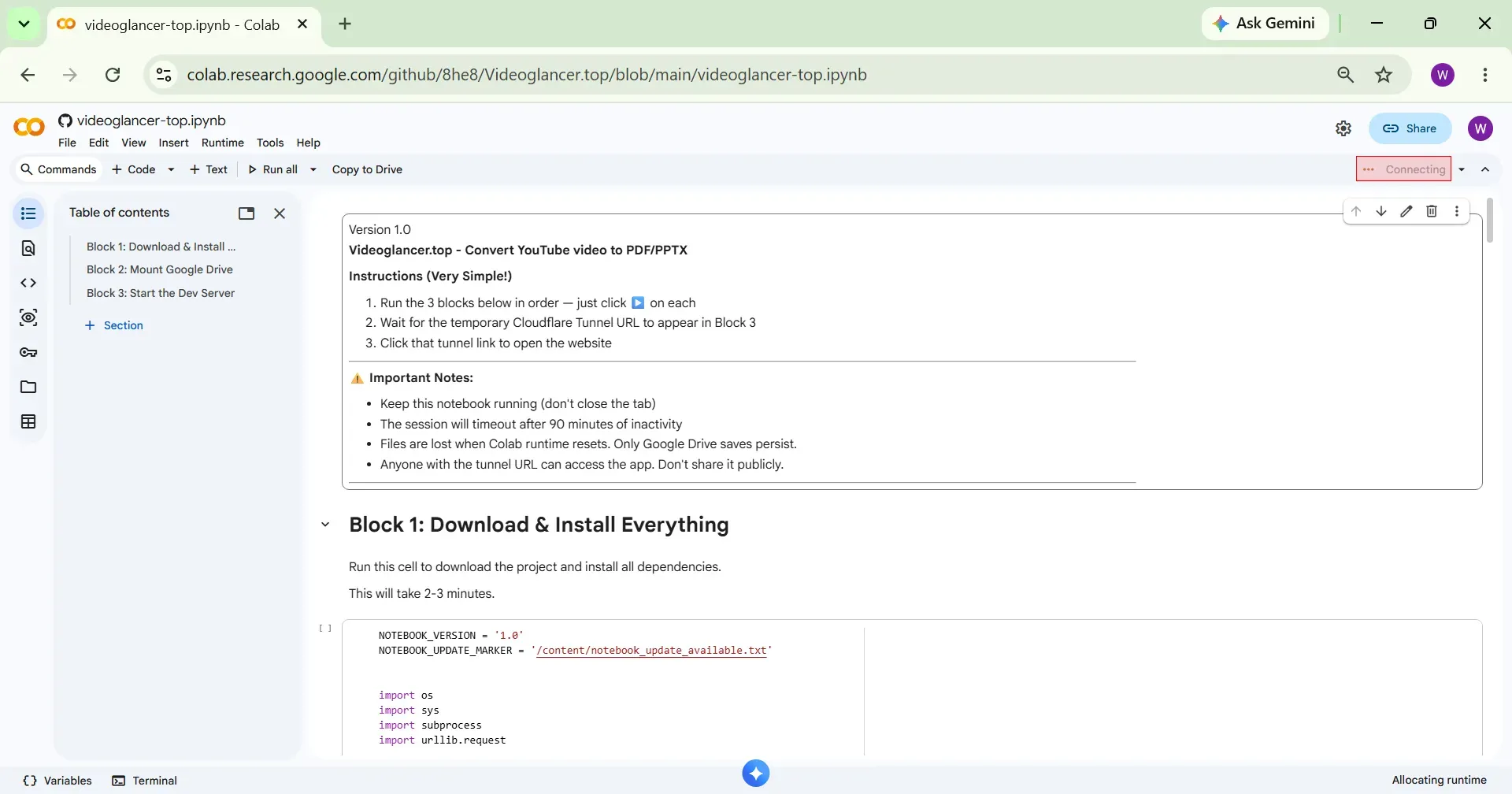 Runtime connecting