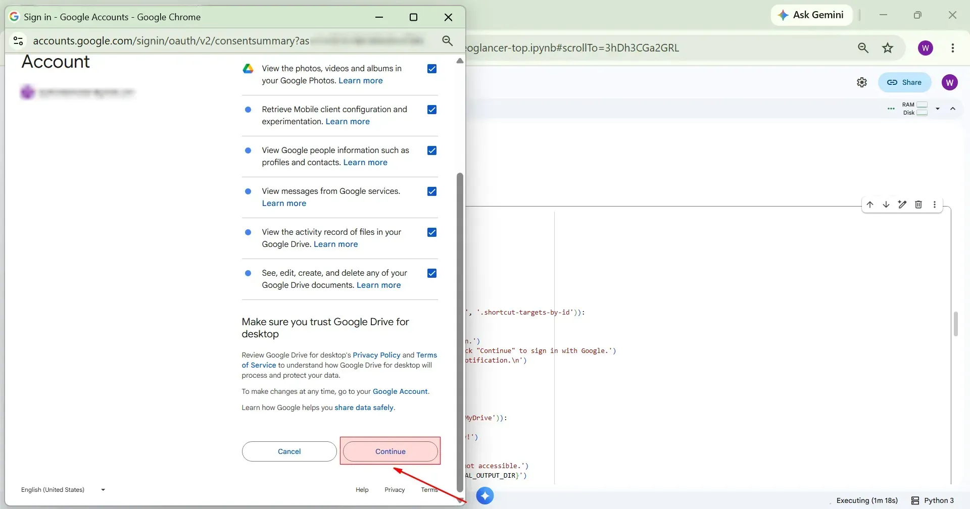 Sign in with google continue